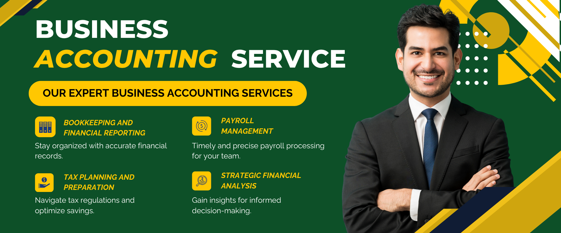 Dark Blue Yellow Geometric Business Accounting Medium Banner (1)